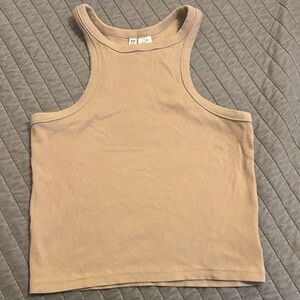 Tan Ribbed Cropped Tank Top